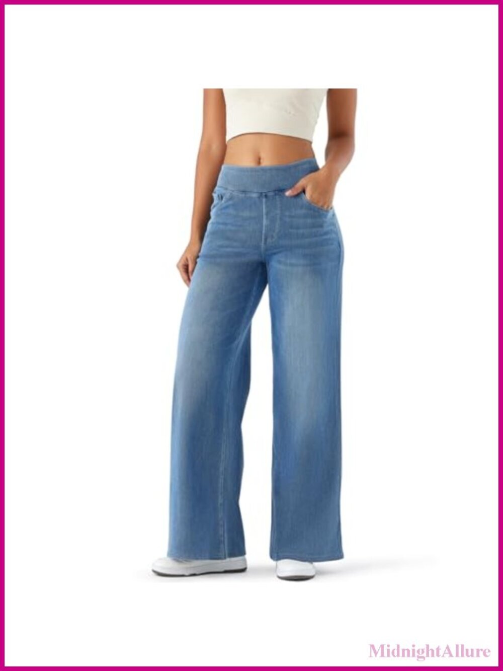 High Rise Wide Leg Pull On Stretch Jeggings Comfy Travel Jeans
